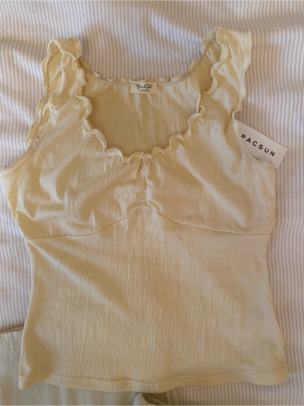 PacSun John Galt Cream Ruffle Tank Top - Fitted Women's Top